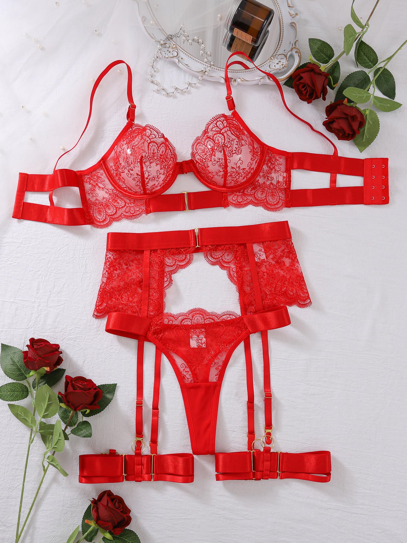 Chuangerm OEM 2025 Fishbone Bra Sexy Garters Leg Rings 4pcs Lingeries Women Sexy Thin